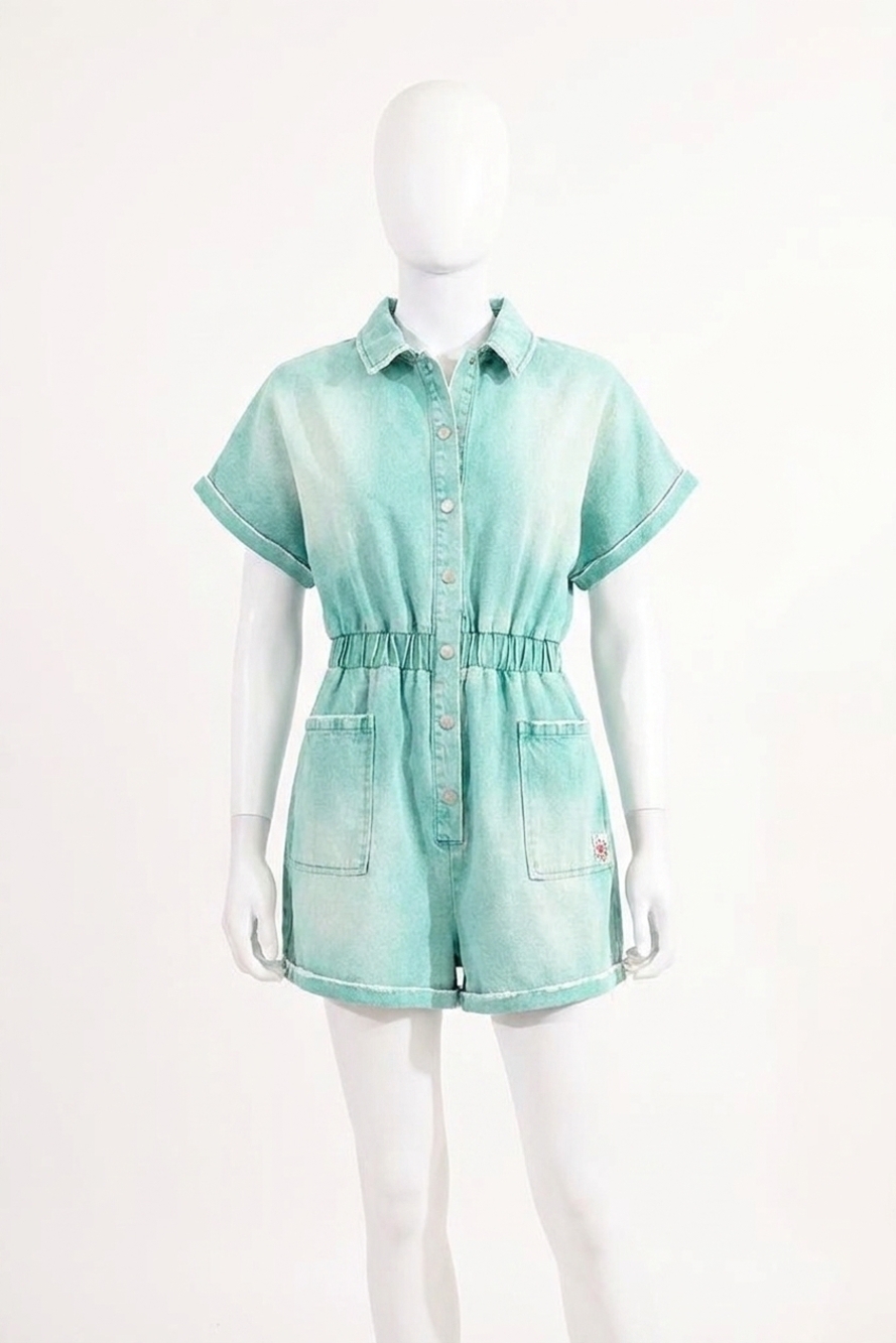 NEW MOLLY BRACKEN acid wash jumpsuit in aqua blue